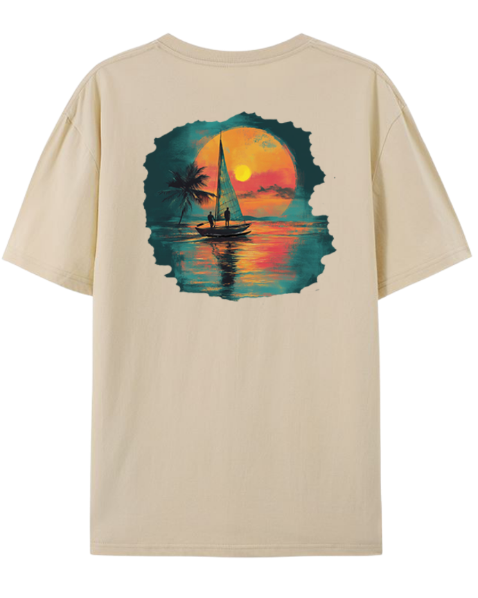 T-shirt Tahiti - couché de soleil - Made in Fenua - Mahana Temaratino - Noir, Beige, Gris