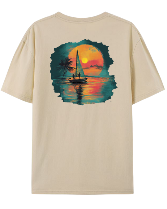 T-shirt Tahiti - couché de soleil - Made in Fenua - Mahana Temaratino - Noir, Beige, Gris
