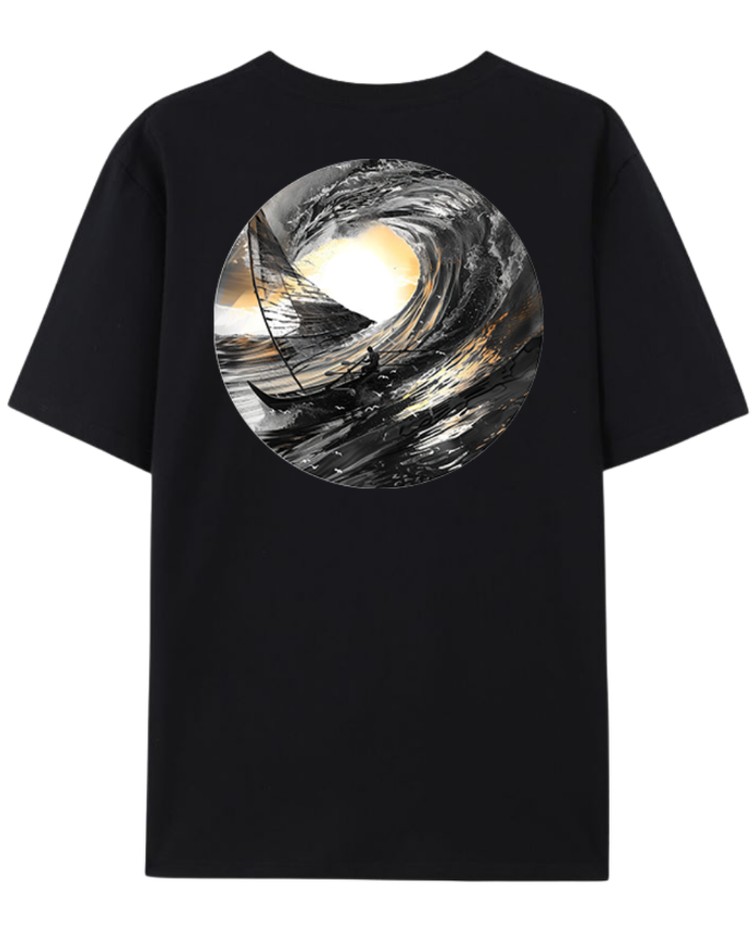 tshirt-noir-pirogue-à-voile-teahupoo-vague-rameur-dynasty.webp