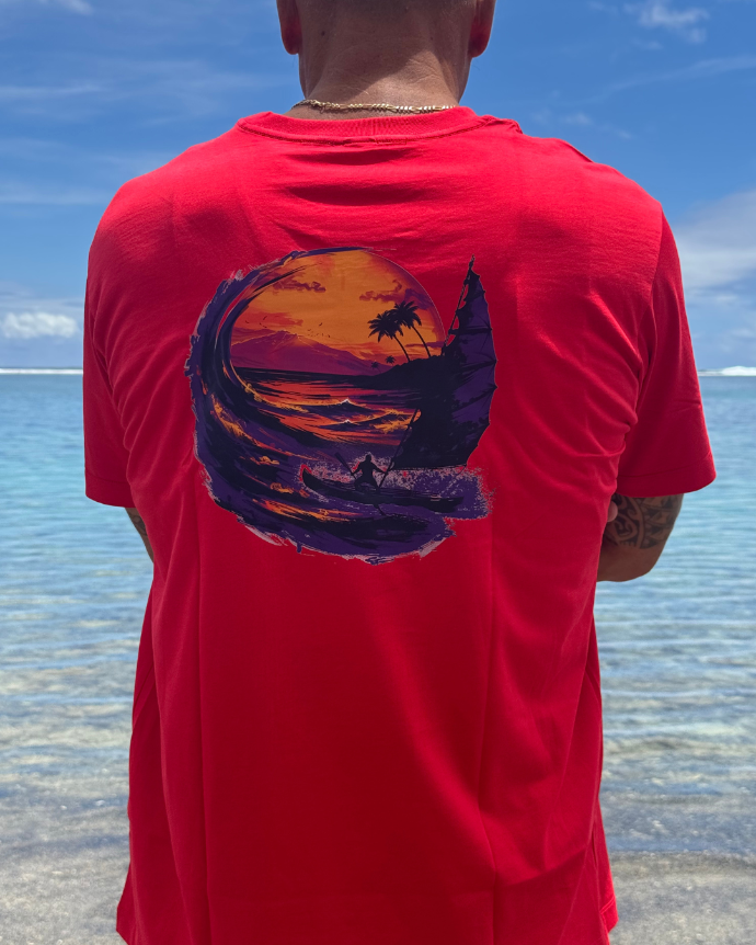 ﻿T-shirt Rouge Polynésien - va'a - Mixte - Aito Va'a - 2XL/3XL - 100% Coton﻿