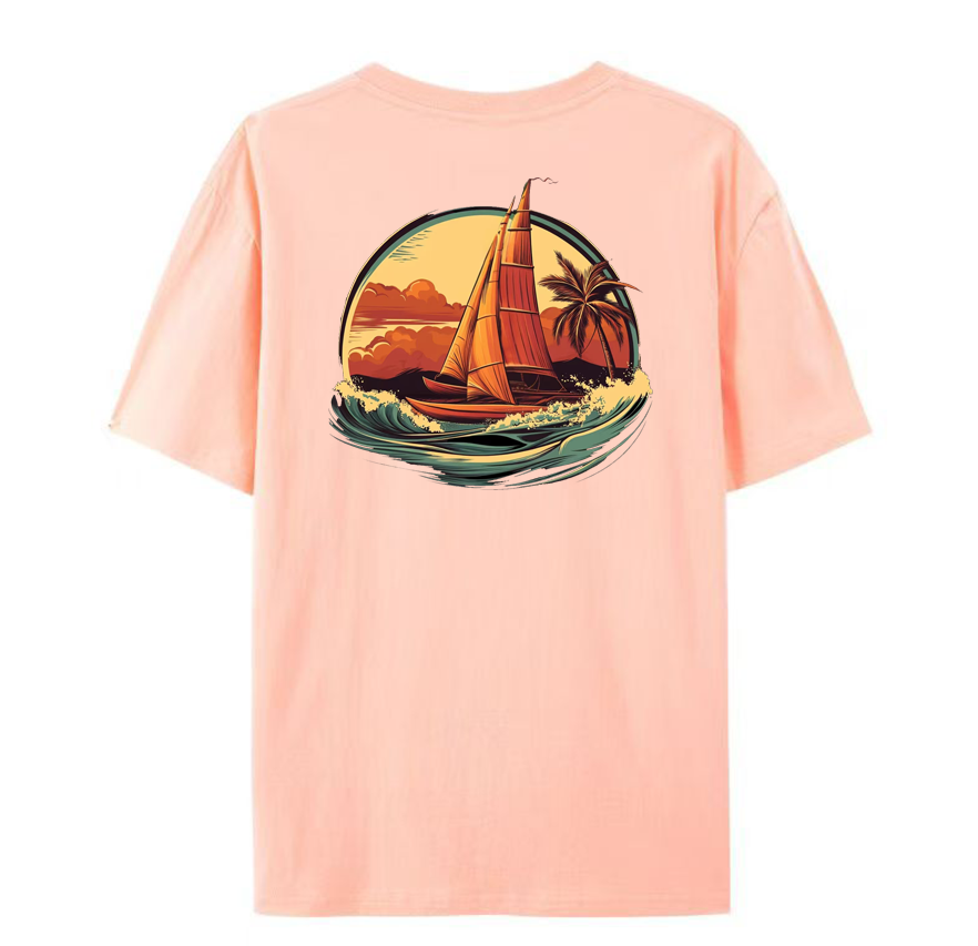 T-shirt polynésien surfwear - Tapati Va'a - Peach/Purple Version - 100% Coton -Chillmood
