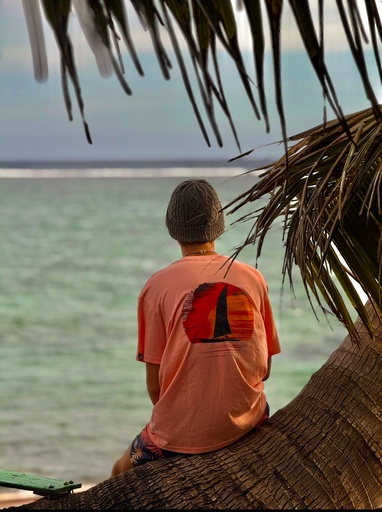 T-Shirt Polynésien va'a - made in Fenua (Tahiti) - MARUĀPŌ - Couleur Peach (S à XL)