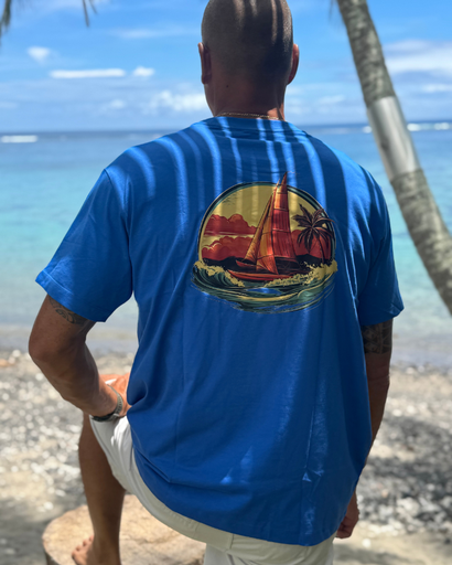 T-shirt polynésien surfwear - Tapati Va'a - Bleu - 2XL/3XL - 100% Coton - Chillmood 